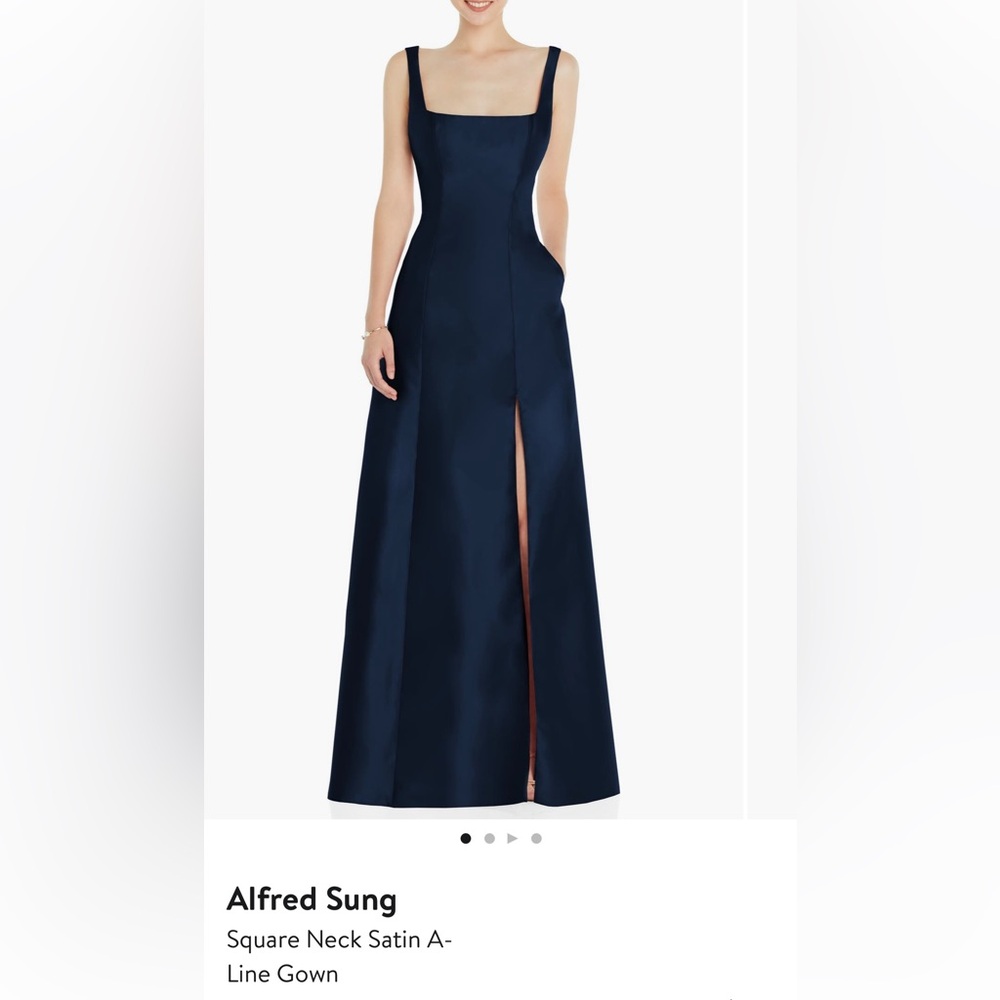 Alfred Sung Midnight Blue Sleeveless Square-Neck Princess Line Gown with Pockets